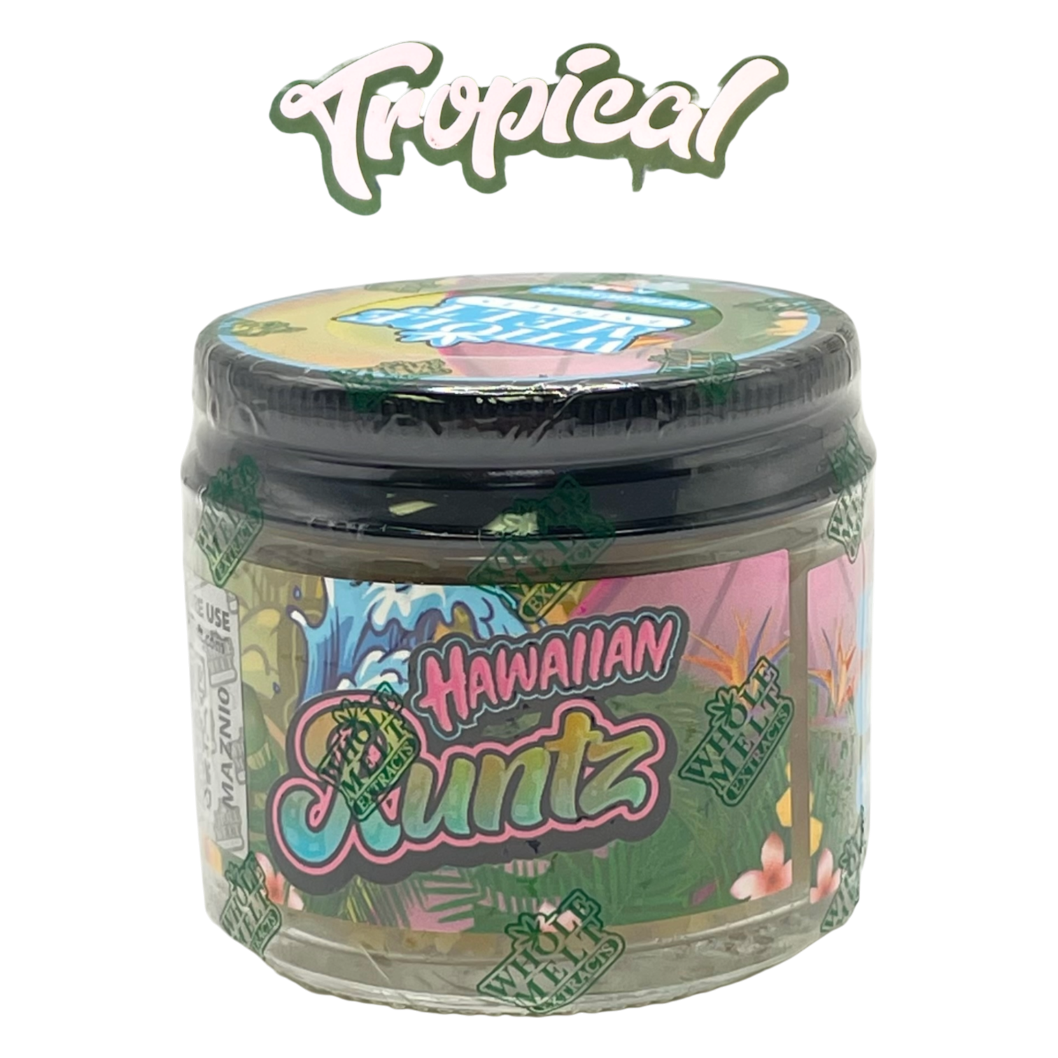 Wholemelt Sugar Tropical Edition 1oz glass jar crystalline THCA concentrate.